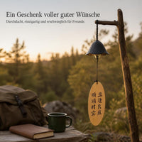 Japanese Retro Cast Iron Wind Chime with Zen Sayings for Garden Patio Outdoor Decor