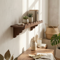 4 Pieces Shelf Warm Brown Finish Wavy Wall Shelf Space Home Storage