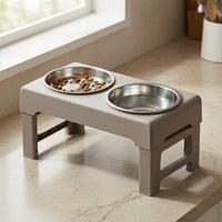 Adjustable Double Bowl Pet Feeder Matte Finish Foldable Raised Pet Bowl Simple to Clean to Clean Animal Dining for Dogs