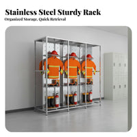 Firefighter Gear Rack Double-Sided Design Turnout Gear Storage Rack 360° Rotating Revolving Fire Suit Stand for Emergency Responders, Storage Room