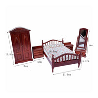 5 Pieces Dollhouse Bedroom Set Openable Miniature Bedroom Furniture Classic Dollhouse Miniature with Wardrobe for Photo Display
