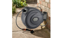 Automatic Wall-Mounted Retractable Hose Reel Space-Saving Garden Hose Reel with Swivel Bracket for Gardeners, Homeowners, Yard, Patio