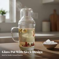 Heat Resistant Retro Glass Water Jug Large Capacity Glass Pitcher with Tumbler Lid Safe Material for Guests, Hosts, Bedroom, Office