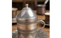 Lid Included Turkish Coffee Cup Engraved Coffee Cup and Saucer Embossed Tableware Geometric