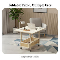 With Wheels Foldable Trolley Table Space-Saving Folding Table Transport Cart Multi-Functional Household Furniture Swivel Casters for Renters, Apartment Dwellers, Students, Small Areas, Living Room, Home Office, Dining Area