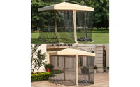 Cantilever Umbrella with Offset Mesh Patio Umbrella with Mesh Screen Hanging for Backyard, Garden