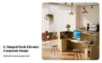 Sturdy Construction Modern Corner Welcome Desk Versatile Office Front Desk Table Easy Assembly Reception Counter with Storage Lockable Drawers for Money Iers, Receptionists, Salon Owners, Hotel, Lobby, Retail Shop, Medical Office