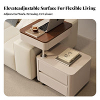 Height-Adjustable C-Table with Drawers Space-Saving Design Adjustable Curved Designd Table Multi-Functional Wheeled Storage Cabinet for Living Room