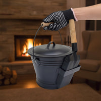 Fireplace Ash Bucket Kit Black Ash Bucket with Lid Tapered for, Hearth