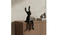 3 Pieces Luxury Look Long Ear Bunny Decor Rim Hanging Legs Sitting Rabbit Statue Modern Design Rabbit Figurine Black Finish for TV Cabinet, Entryway, Living Room