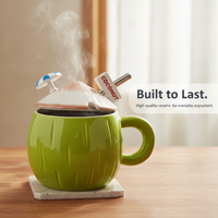 Cute Coconut Ceramic Mug with Lid, Straw, and Spoon - Large Capacity Coffee Cup