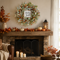 Entrance Wreath, Artificial Flower, Berry, Eucalyptus Wreath, 45cm, Autumn, Pumpkin, Wall Decoration, Natural, Interior Decor