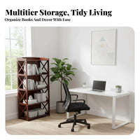 Minimalist Design Narrow Vertical Shelf Unattachedstanding Multi-Tier Cross-Braced Frame Shelf Sturdy Construction Bookshelf Combinable for Office Workers, Apartment Dwellers, Study Room, Bedroom, Corner Areas, Entryway