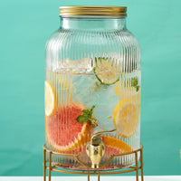Glass Water Beverage Dispenser with Tap, European Style Round Shape Glass Dispenser, 5.5L or 8L Drink Dispenser for Iced Tea and Juice Serving