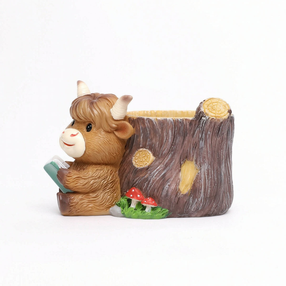Resin Highland Cow Planter Wood-Grain Highland Cow Flower Pot Adorable Farmhouse for Balcony