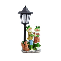 Frog Statue with Solar Lantern Cute Outdoor Decoration Hand-Painted for Patio