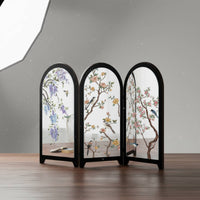 Mirror Surface Chinese Design Tabletop Screen Foldable Tabletop Folding Screen Oriental Aesthetic Bird Pattern Desk Decor Wooden Board for Office, Living Room