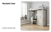 Loft Bed with Desk and Wardrobe Unified Design Dormitory Bed Workstation Space-Saving for College Students, Teenagers, Small Apartment, Home Office