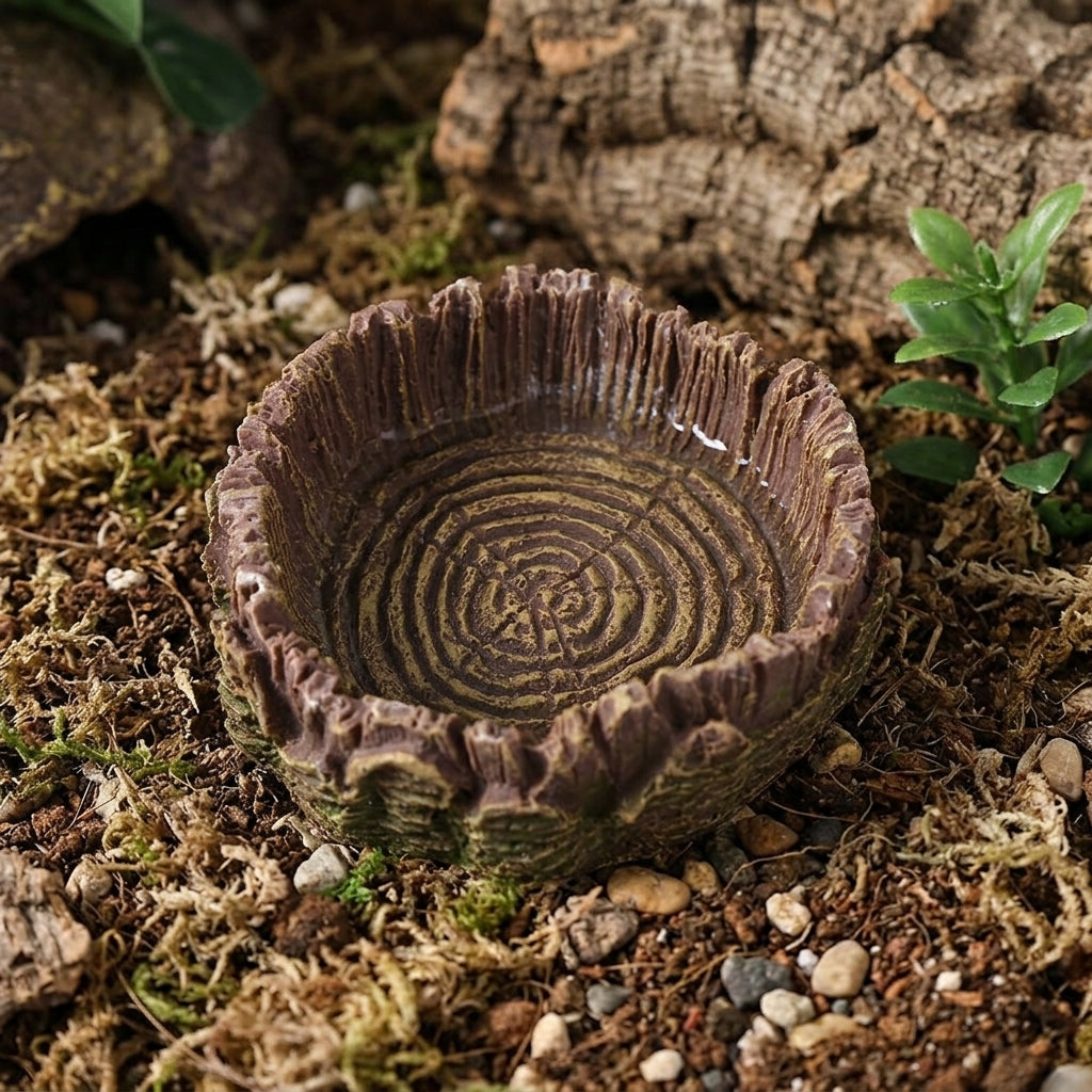 Tree Stump Bowl Tortoise Water Bowl, Realistic Resin Tortoise Water Dish for Reptiles and Frogs, Shallow Depth Reptile Feeding Accessory, 2.5cm
