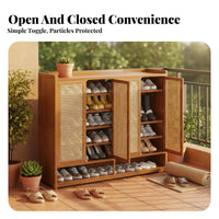 Space-Saving Design Multi-Tier Shoe Cabinet with Cane Doors Dust-Proof Multi-Tier Shoe Cabinet Large Capacity Entryway Furniture Adjustable Shelves for Sneaker Collectors, Apartment Dwellers, Balcony, Hallway, Living Room, Bedroom
