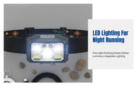5LED Headlamp, Type-C Charging, Motion Sensor, Outdoor Night Running, COB, 1200mAh, Adjustable, Lightweight