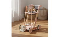 Wooden Cleaning Trolley Realistic Cleaning Cart Toy Rolling Housekeeping Play Set for Home