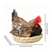 Realistic Chicken Figurine with Nest Farmhouse Hen Statue with Nest Feather-Textured Chicken Ornament Lifelike for Seasonal Arrangements, Photo Props