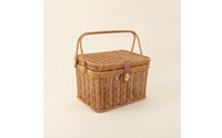 Structured Rectangular Wicker Storage Basket Bin Secure Latch Lidded Basket Organizing Decorative for Picnic