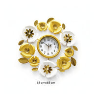 Gold and White Wall Clock with Floral Design Ornate Decorative Wall Clock Large Easy to Hang for Entryway, Tv Backdrop