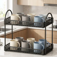Metal 2-Tier Mug Rack, Coffee Mug Holder Stand for Kitchen Countertop, Space Saving Tea Cup Holder, Modern Minimalist Design