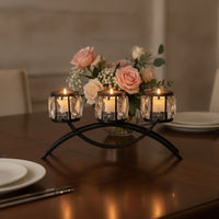 Elegant Candle Holder with Crystal Panels Decorative Centerpiece Candle Holder Modern Classic Candelabra with Three Arms Slimline for Brides, Dining Table