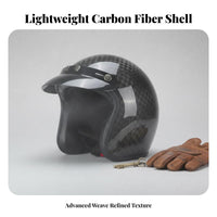 Carbon Fiber 3/4 Helmet Impact Absorption Carbon Fiber Breathable Lining Guarding Headwear for Bikers, Adults, Road Trips, Long-Distance Riding