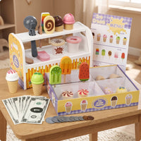 Wooden Ice Cream Play Set Young Ones' Dessert Shop Playset Colorful for Young Children, Preschoolers, Playroom, Daycare, Classroom