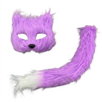 Face Covering with Tail Faux Hair Costume Set with Face Covering Soft for Adults