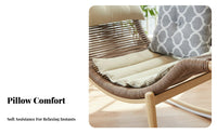 Retro Design Wooden rocker chair Gentle Rocking Motion Upholstered Armchair Comfortable Seating Lounge Chair Intricate Carvings for Adults, Seniors, homeowners, Balcony, Living Room, Sunroom, perusing corner