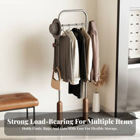 Space Saving Complimentary Standing Valet Stand Minimalist Design Clothing Rack Large Capacity Home Furniture Stable Base for Homeowners, Renters, Adults, Entryway, Living Room, Apartment, Walk-in Closet