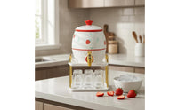 Strawberry Pattern Ceramic Water Dispenser Embossed Texture Ceramic Drink Dispenser Built-in Faucet Porcelain Water Water Jug Matching Stand