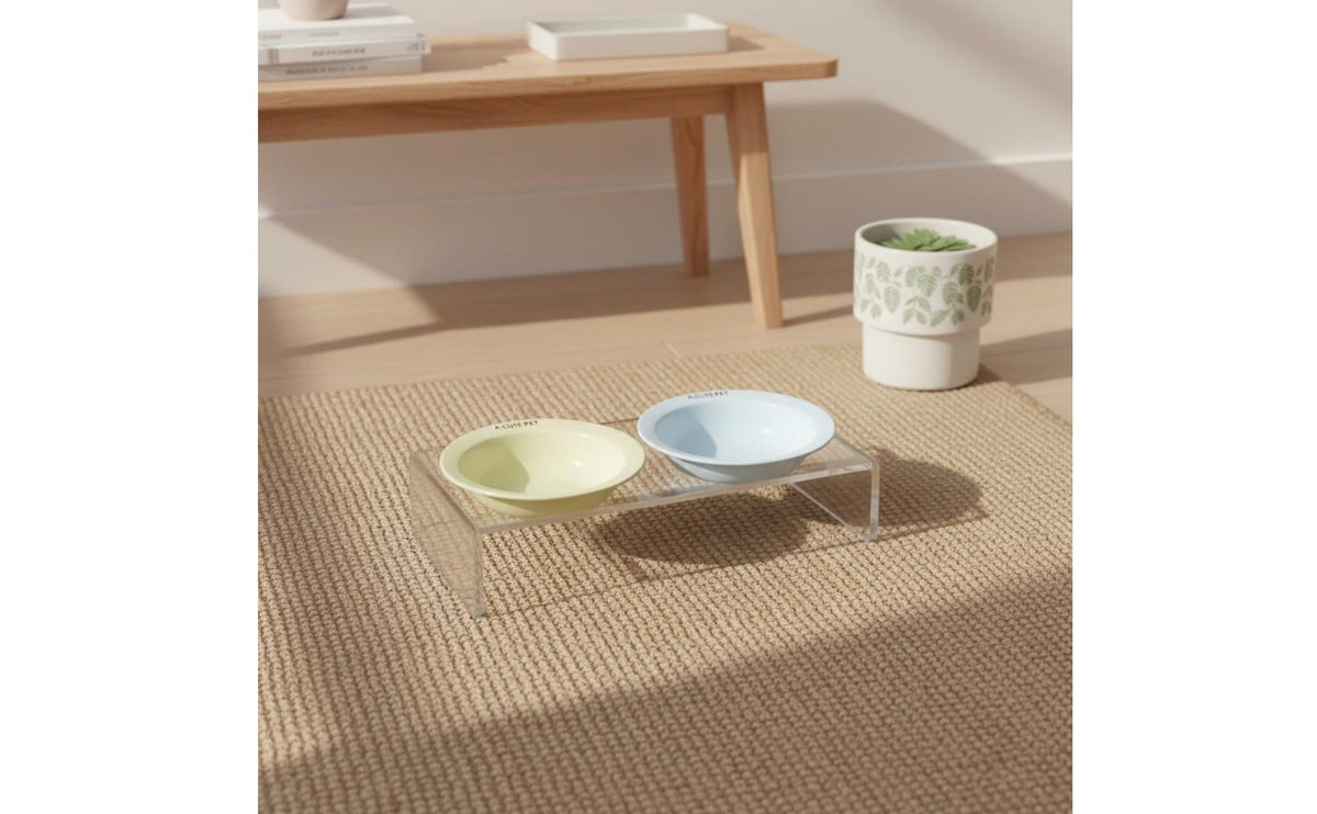Ceramic Pet Bowl with Simple to Clean to Clean Acrylic Bowl Stand Dishwasher Raised Feeding Station for Cats, Kittens
