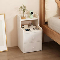 Modern design C-shapedd End Table with Drawer Space-Saving Nightstand Rounded Corners Storage Furniture Adjustable Feet for Apartment Dwellers, telecommuter Workers, Small areas, Dorm Room, Home Office, Sofa Side
