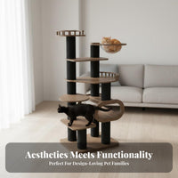 Multi-Level Cat Tree Walnut Color Finish Multi-Level Cat Tower with Condo Multiple Resting Spots Feline Activity Center for Play Area, Indoor, Bedroom