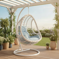 Hanging Swing Chair with Stand Rattan-Style Egg Chair with Stand Floor-Standing for Adults, Readers, Balcony, Backyard, Living Room