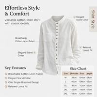 Shirts for Women UK Linen Blend with Stand Design, Summer Tops Loose Fit Casual Blouse, Long Sleeve Vintage Patchwork