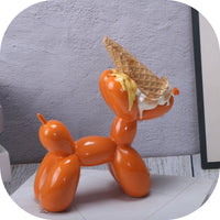 Glossy Balloon Dog with Ice Cream Cone Creative Balloon Dog Figurine Cute Desk Decor Adorable for Creatives, Office, Studio