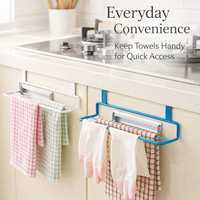 Bathroom Towel Rail, Iron Double Rod for Pantry & Kitchen, No-Drill Hook-On Storage for Small Space Homeowners, Versatile Cabinet Door Rack Over