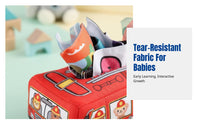 Infant Cloth Book Toy Box, Educational Interactive Tissue Box, Tear-Resistant, Emergency Vehicle/School Bus/Train Design