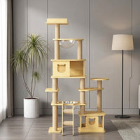 Space Capsule Cat Bed and House with 5 Density Board Levels, Climbing Frame Featuring 3 Enclosed Condos and 6 Posts