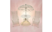 Umbrella Top Top Dollhouse Patio Furniture Mesh Seats Miniature Metal Patio Set Reclining 1:12 Dollhouse Table Chair Set Scrollwork Base