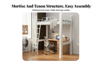 Metal Workstation Loft Bed Space-Saving Elevated Bed Bed with Desk and Wardrobe Multi-Functional Bedroom Furniture for Students, Teens