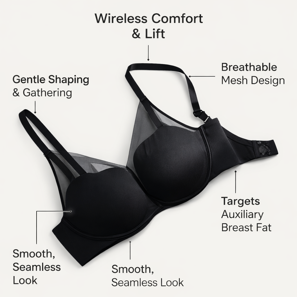 Bras for Women Wire Push Up with Removable Straps for Daily Wear, Non Wired T-Shirt Style with Breathable Mesh and Graduated Padding