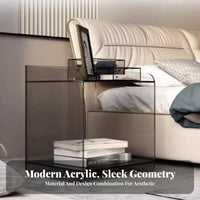 Minimalist Design Transparent C-Shaped Table Modern Aesthetic Nightstand Versatile Use Storage Furniture Polished Lines for Apartment Dwellers, Young Adults, Interior Designers, Bedroom, Living Room, Bay Window Area, Small Areas